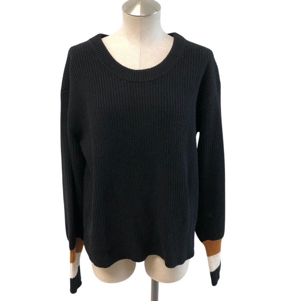 A.L.C. Sweater Womens Small Black Lambswool Cashmere Ribbed Colorblock Cuff